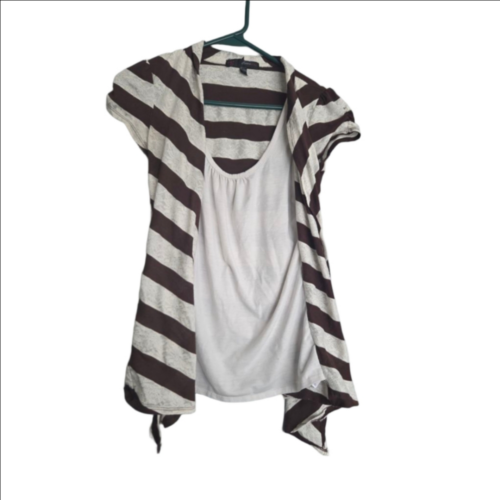 Juniors Heart & Soul S Brown White Striped Short Sleeve Tee